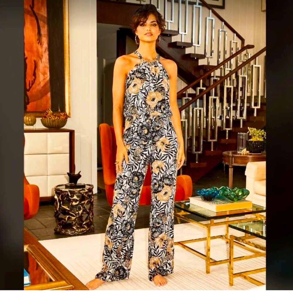 Lilly Pulitzer Julien halter jumpsuit onyx peony party size L